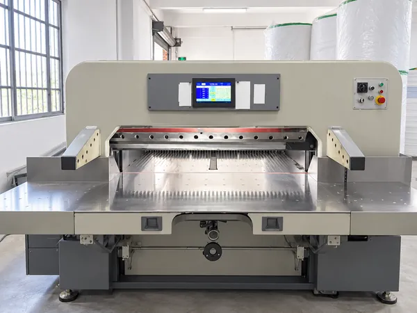Flat sheet paper cutter with a digital control panel