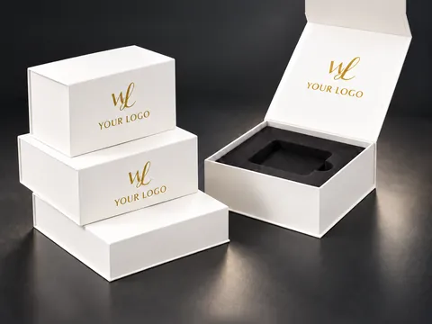 White Flip-Top Box with Black Foam Insert by Xinhua Pack Legend