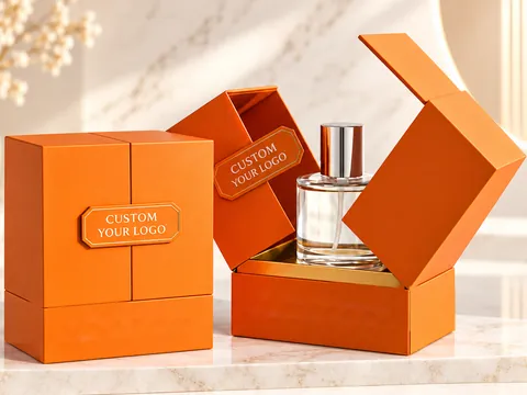 Orange Double-Door Perfume Box with Gold Plate by Xinhua Pack Legend