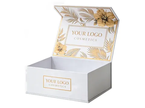 White Flip-Top Box with Gold Floral Lid by Xinhua Pack Legend