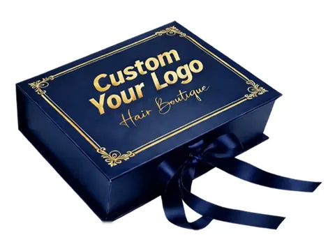 Navy Ribbon Box with Gold Frame Print by Xinhua Pack Legend