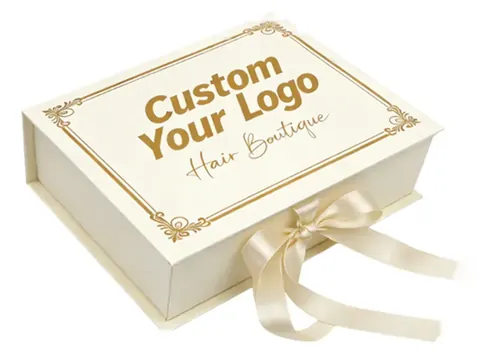 Cream Ribbon Tie Box with Gold Border by Xinhua Pack Legend