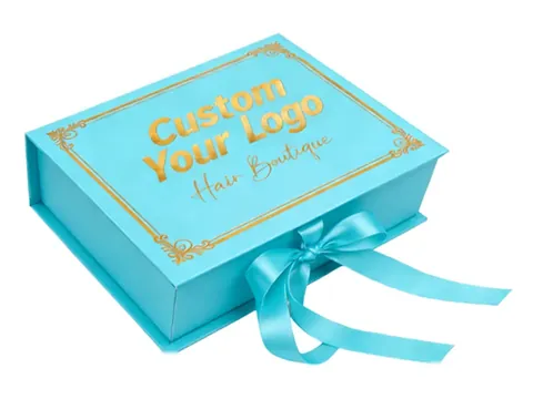 Aqua Ribbon Box with Gold Frame Print by Xinhua Pack Legend