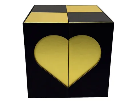 Black Cube Double-Door Box with Heart Window by Xinhua Pack Legend