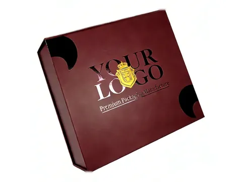 Burgundy Gift Box with Gold Crest Logo by Xinhua Pack Legend