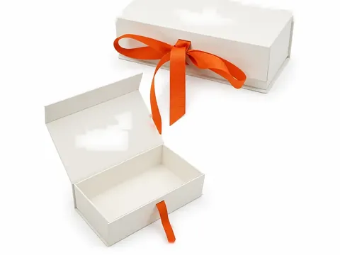 White Flip-Top Box with Orange Ribbon Tie by Xinhua Pack Legend