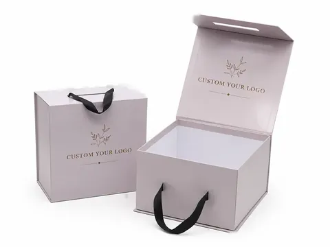 Grey Square Gift Box with Black Handle by Xinhua Pack Legend