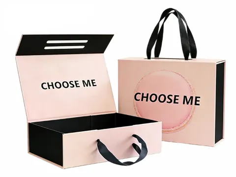 Pink Gift Box with Black Ribbon Handle by Xinhua Pack Legend