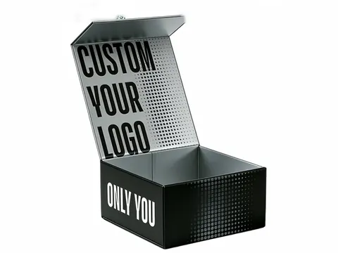 Black Square Flip-Top Box with Silver Interior by Xinhua Pack Legend