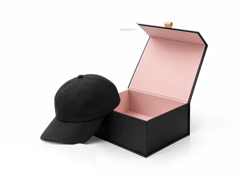 Black Flip-Top Cap Box with Pink Interior by Xinhua Pack Legend