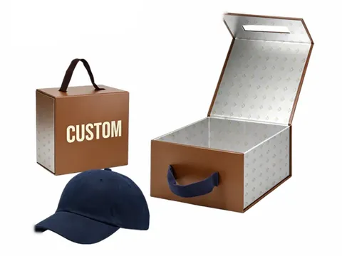Tan Square Hat Box with Strap Handle by Xinhua Pack Legend