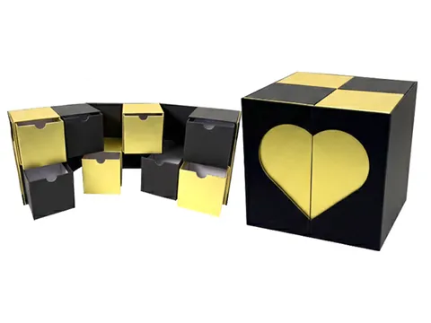 Black Heart Window Cube with Gold Drawers by Xinhua Pack Legend