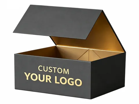 Black Foldable Box with Gold Interior by Xinhua Pack Legend