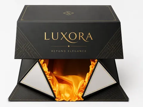 Black Hexagon Box with Gold Satin Lining by Xinhua Pack Legend