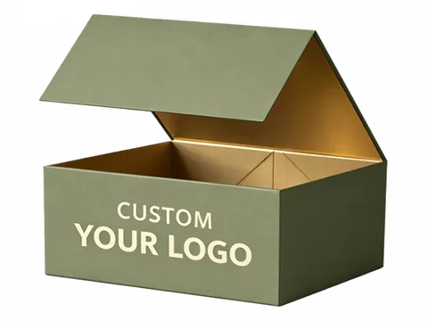 Olive Foldable Box with Gold Interior by Xinhua Pack Legend