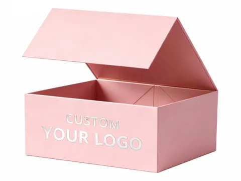 Pink Foldable Box with Silver Logo by Xinhua Pack Legend