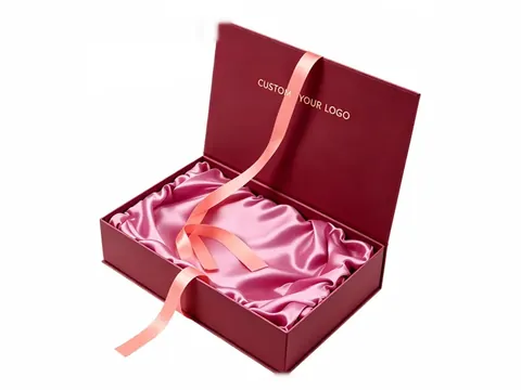Burgundy Flip-Top Box with Pink Satin by Xinhua Pack Legend