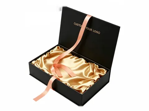 Black Flip-Top Box with Gold Satin by Xinhua Pack Legend