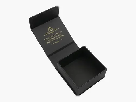 Black Square Flip-Top Box with Gold Crest by Xinhua Pack Legend