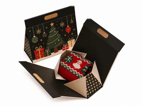Black Christmas Handle Box with Tree Print by Xinhua Pack Legend