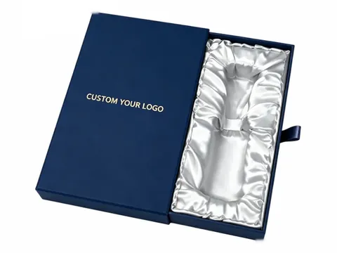 Navy Drawer Box with Satin Bottle Cavity by Xinhua Pack Legend