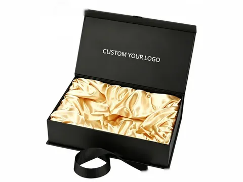 Black Flip-Top Box with Champagne Satin by Xinhua Pack Legend