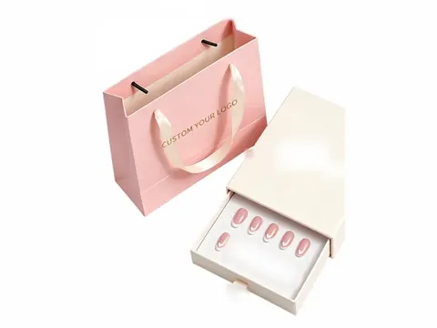 Cream Nail Drawer Box with Pink Bag by Xinhua Pack Legend