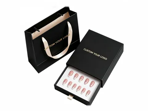 Black Nail Drawer Box with Paper Bag by Xinhua Pack Legend