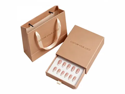 Tan Nail Drawer Box with Paper Bag by Xinhua Pack Legend