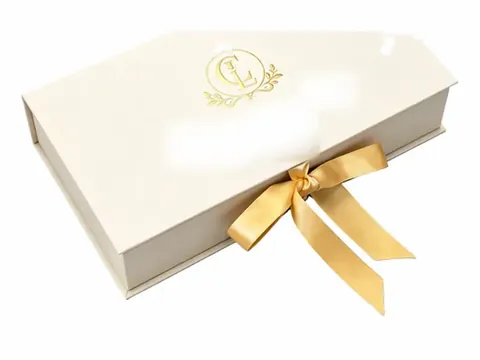 Cream Book-Style Box with Gold Bow by Xinhua Pack Legend
