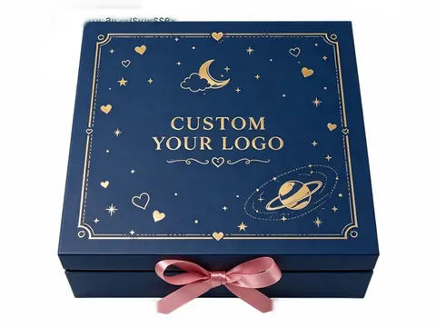 Navy Ribbon Box with Gold Star Print by Xinhua Pack Legend