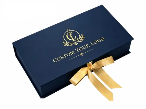 Navy Book-Style Box with Gold Bow by Xinhua Pack Legend