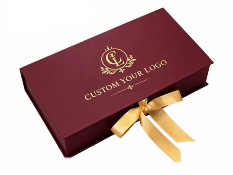 Burgundy Book-Style Box with Gold Bow by Xinhua Pack Legend