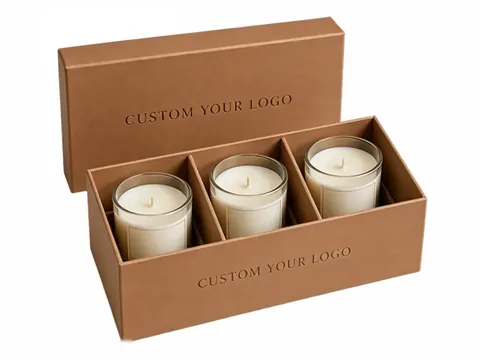 Tan Three-Candle Box with Dividers by Xinhua Pack Legend