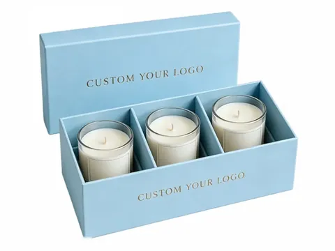 Light Blue Three-Candle Box with Dividers by Xinhua Pack Legend