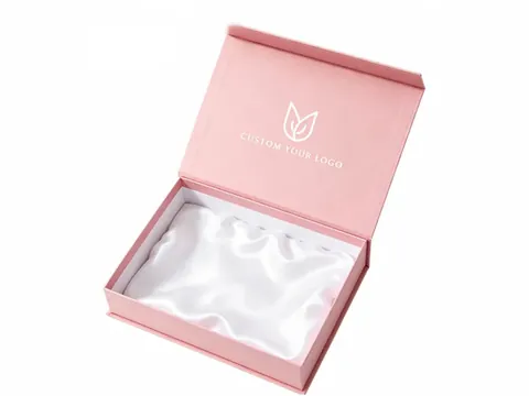 Pink Flip-Top Box with White Satin · Satin lining by Xinhua Pack Legend