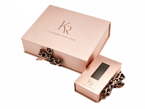 Blush Pink Book-Style Box with Leopard Bow by Xinhua Pack Legend