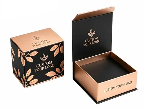 Black and Copper Square Leaf Print Box by Xinhua Pack Legend