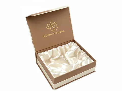 Tan and Cream Square Satin Box by Xinhua Pack Legend