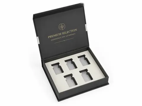 Charcoal Five-Vial Box with Gold Logo by Xinhua Pack Legend
