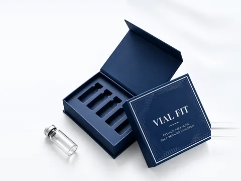 Navy Square Vial Box with Line Border by Xinhua Pack Legend