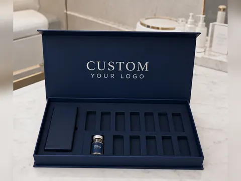 Navy Flip-Top Vial Box with Grid Tray by Xinhua Pack Legend
