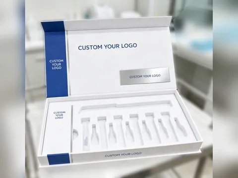 White Vial Kit Box with Navy Band by Xinhua Pack Legend