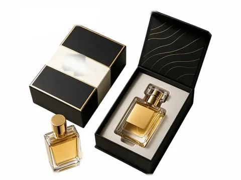 Black Flip-Top Perfume Box with Cream Band by Xinhua Pack Legend