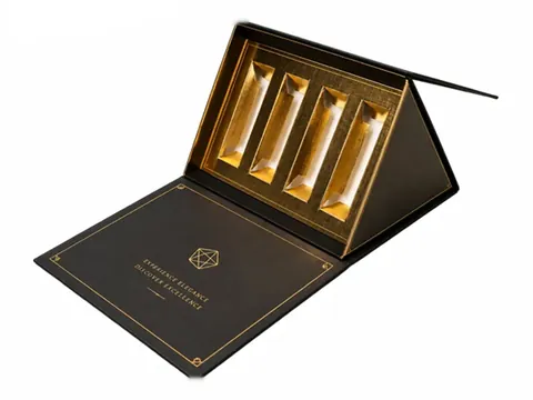 Black Triangle Vial Box with Gold Tray by Xinhua Pack Legend