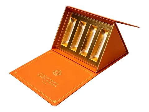 Orange Triangle Display Box with Gold Tray by Xinhua Pack Legend