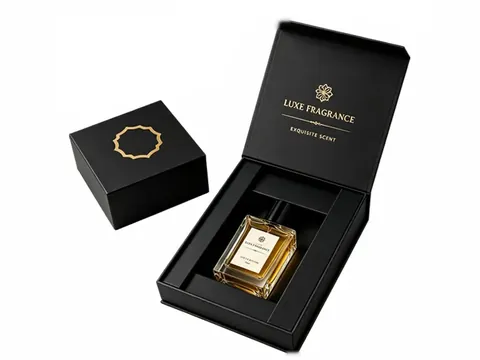 Black Flip-Top Perfume Box with Gold Logo by Xinhua Pack Legend