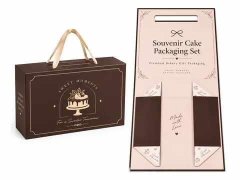 Brown Foldable Cake Box with Ribbon Handle by Xinhua Pack Legend