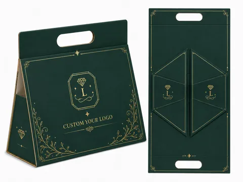 Green Triangle Handle Box with Gold Vines by Xinhua Pack Legend