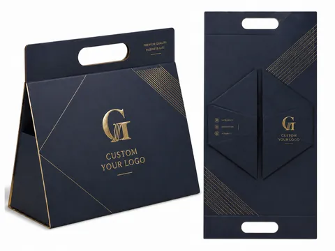 Navy Triangle Handle Box with Gold Lines by Xinhua Pack Legend